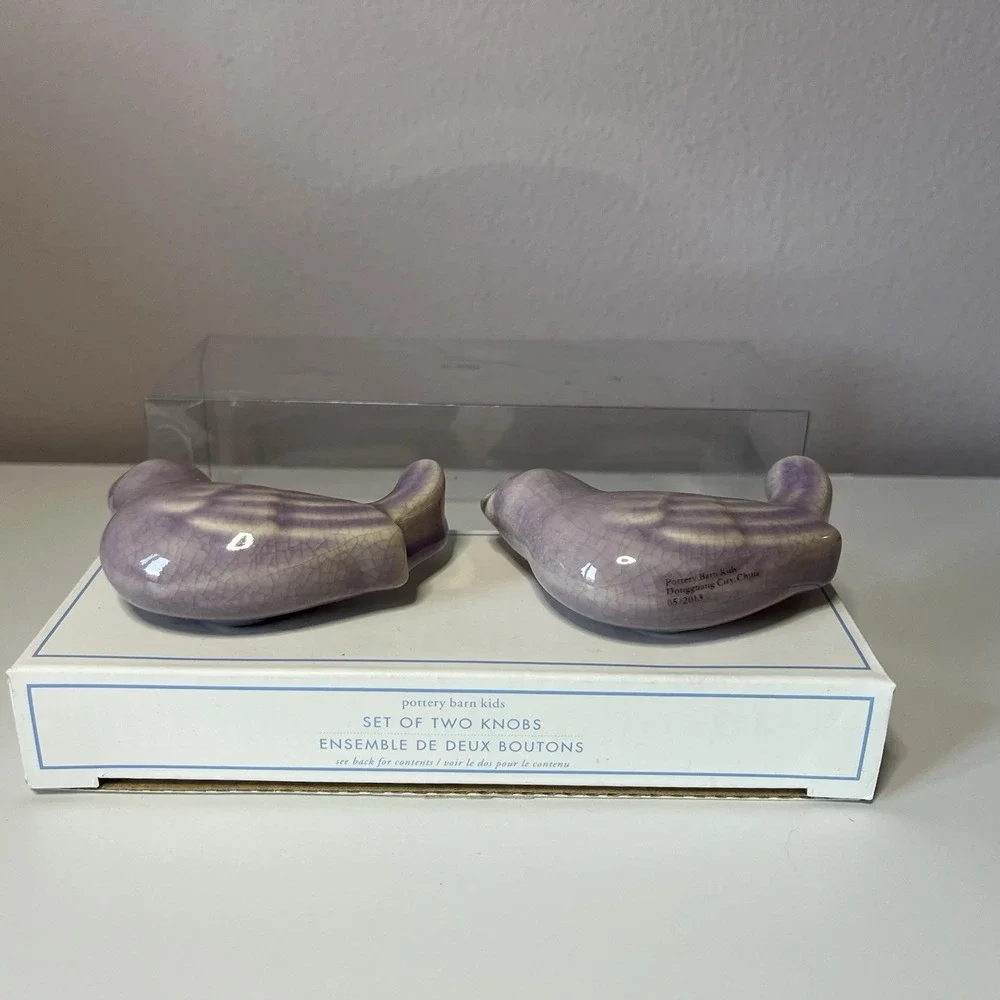 2 Pottery Barn Kids Handles/ Knobs Purple Distressed Bird Knobs W/Hardware